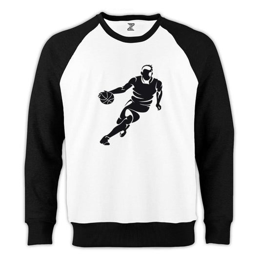 Basketball Hoop Siluet Reglan Kol Beyaz Sweatshirt - Zepplingiyim