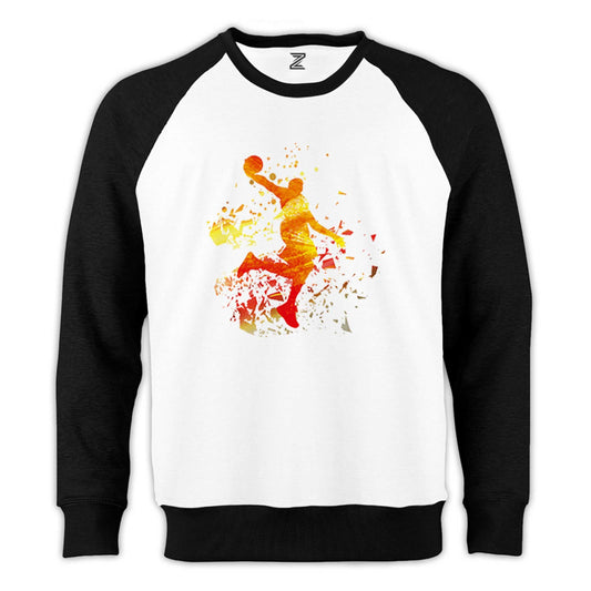 Basketball Fire Silhouette Reglan Kol Beyaz Sweatshirt - Zepplingiyim