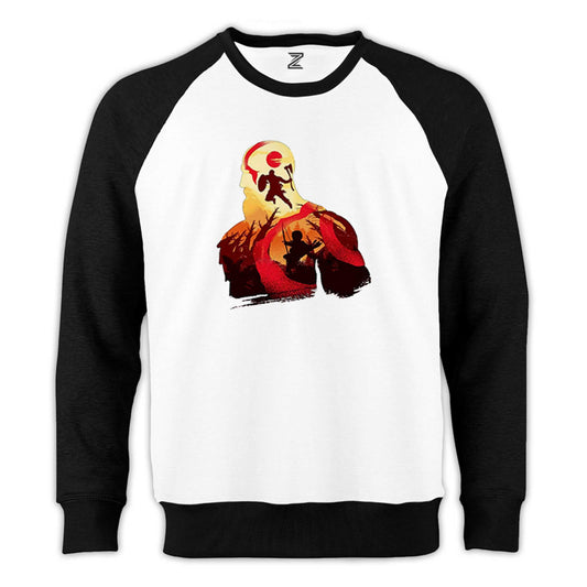 God of War Kratos Siluet Reglan Kol Beyaz Sweatshirt - Zepplingiyim