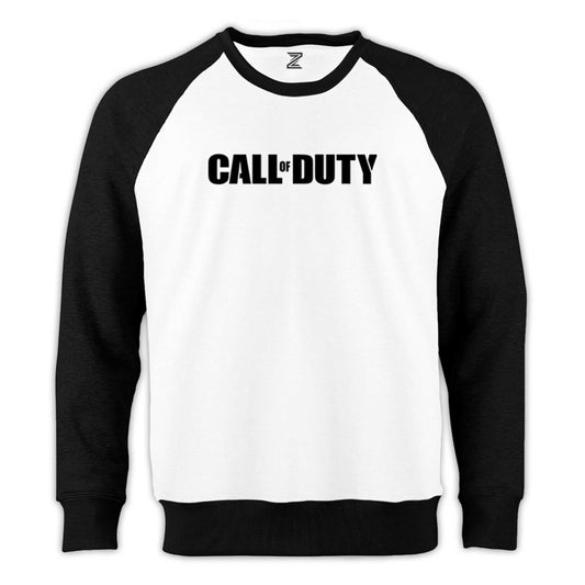 Call Of Duty Black Text Reglan Kol Beyaz Sweatshirt - Zepplingiyim
