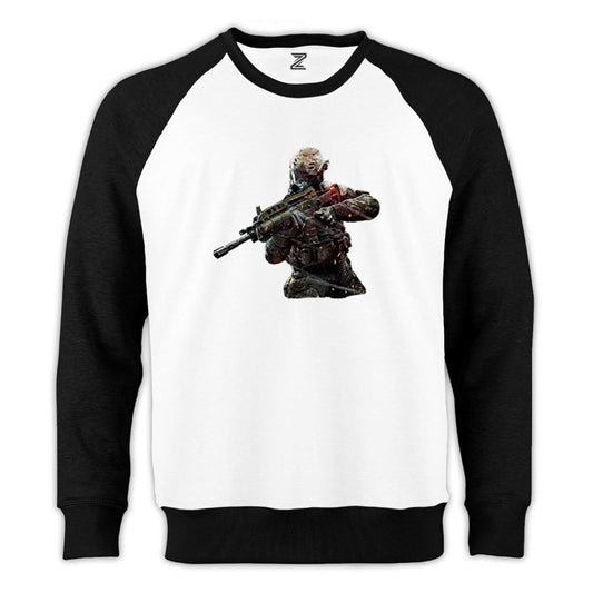 Call Of Duty Fighter Reglan Kol Beyaz Sweatshirt - Zepplingiyim