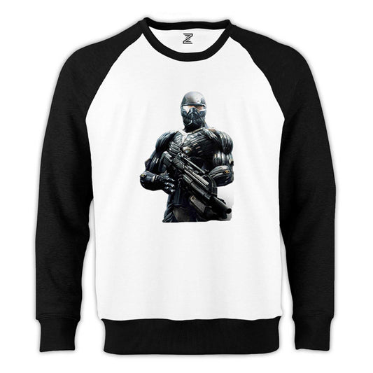 Crysis Black Fighter Reglan Kol Beyaz Sweatshirt - Zepplingiyim