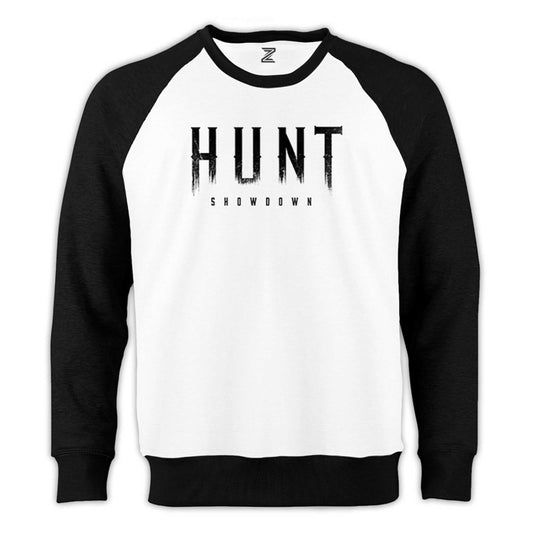 Hunt Showdown Black Text Reglan Kol Beyaz Sweatshirt - Zepplingiyim