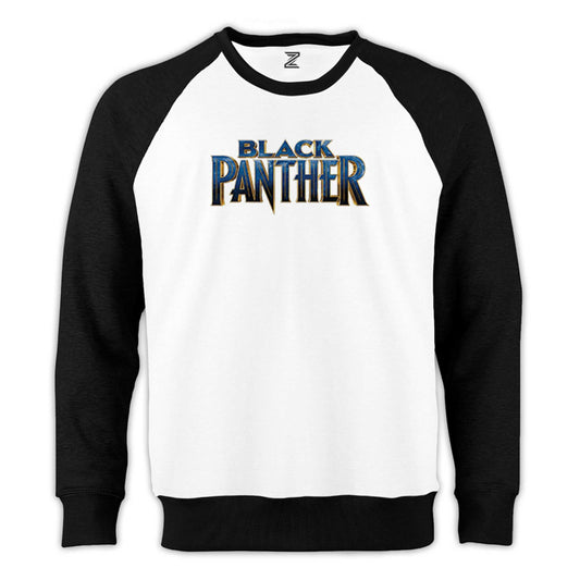 Black Panter Blue Text Reglan Kol Beyaz Sweatshirt - Zepplingiyim