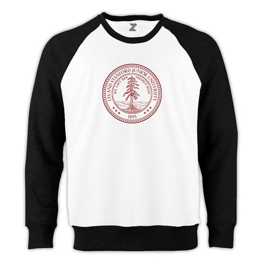 Stanford University Circle Logo Reglan Kol Beyaz Sweatshirt - Zepplingiyim