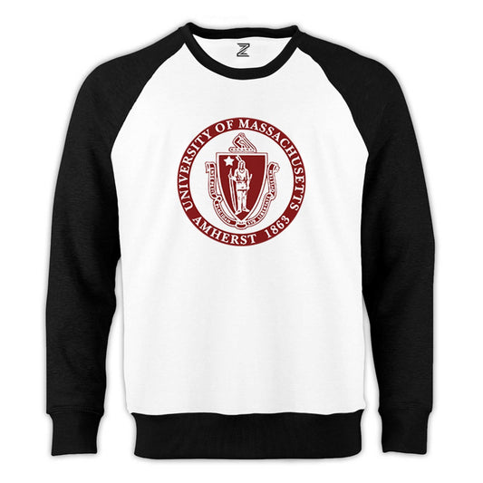 Massachusetts University logo Reglan Kol Beyaz Sweatshirt - Zepplingiyim