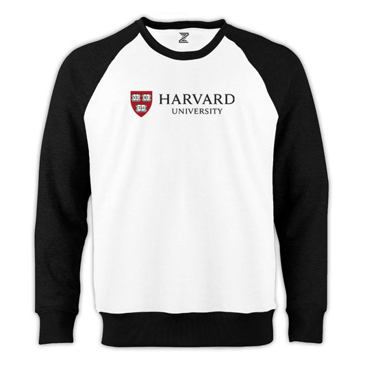 Harvard University Logo Text Reglan Kol Beyaz Sweatshirt - Zepplingiyim