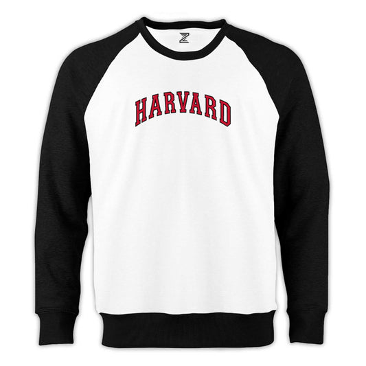 Harvard University Red Text Reglan Kol Beyaz Sweatshirt - Zepplingiyim