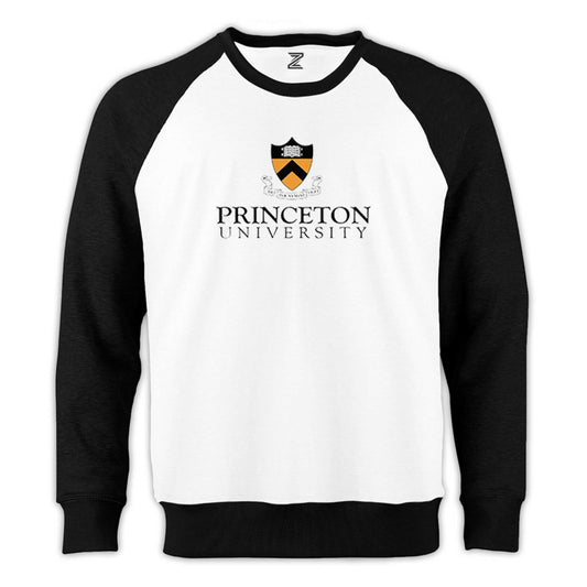 Princeton University Text Logo Reglan Kol Beyaz Sweatshirt - Zepplingiyim