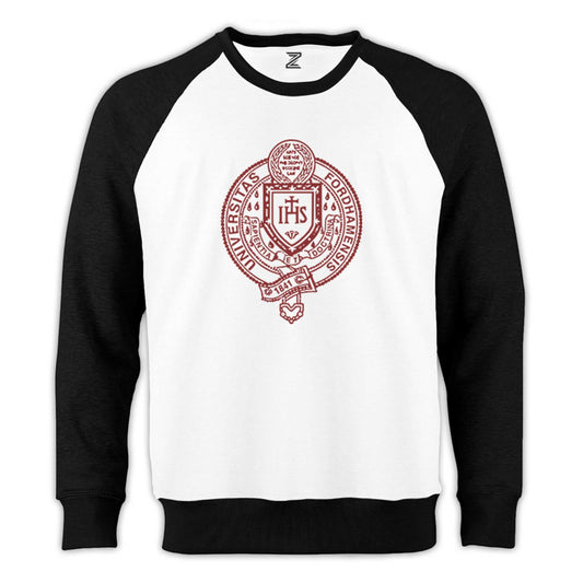 Fordham University Logo Reglan Kol Beyaz Sweatshirt - Zepplingiyim
