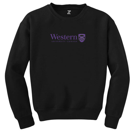 Western University Purple Logo Siyah Sweatshirt - Zepplingiyim