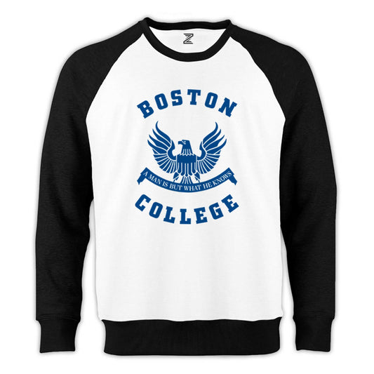 Boston College Logo Reglan Kol Beyaz Sweatshirt - Zepplingiyim