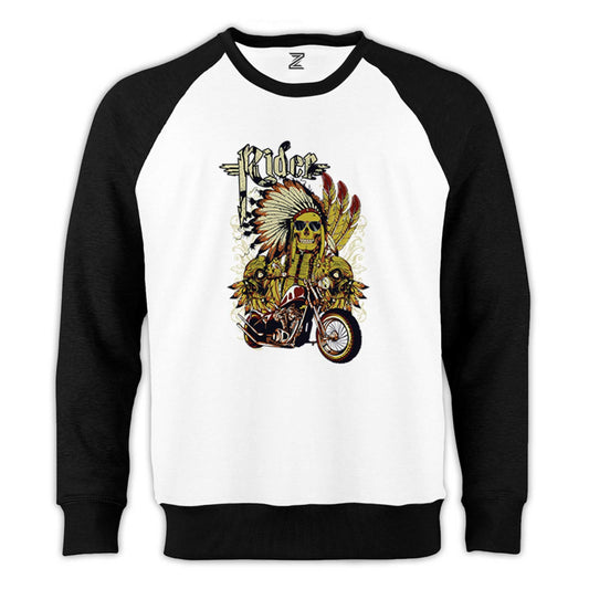 Motorcycle Skull Rider Reglan Kol Beyaz Sweatshirt - Zepplingiyim
