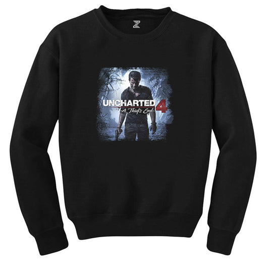 Uncharted 4 Nathan Drake Poster Siyah Sweatshirt - Zepplingiyim