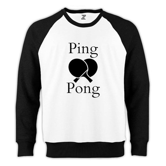Ping Pong Racket Design Black Reglan Kol Beyaz Sweatshirt - Zepplingiyim