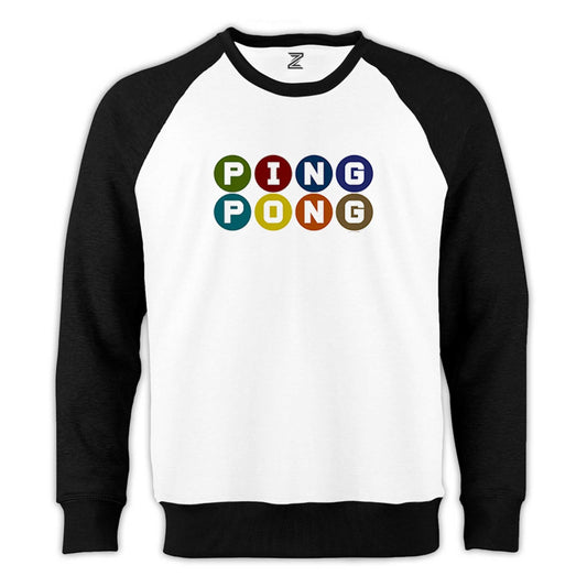 Ping Pong Text Colored Reglan Kol Beyaz Sweatshirt - Zepplingiyim