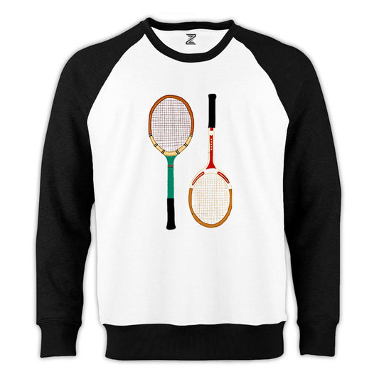 Tennis Rackets Colored Reglan Kol Beyaz Sweatshirt - Zepplingiyim
