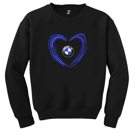 BMW Heart Logo Siyah Sweatshirt - Zepplingiyim