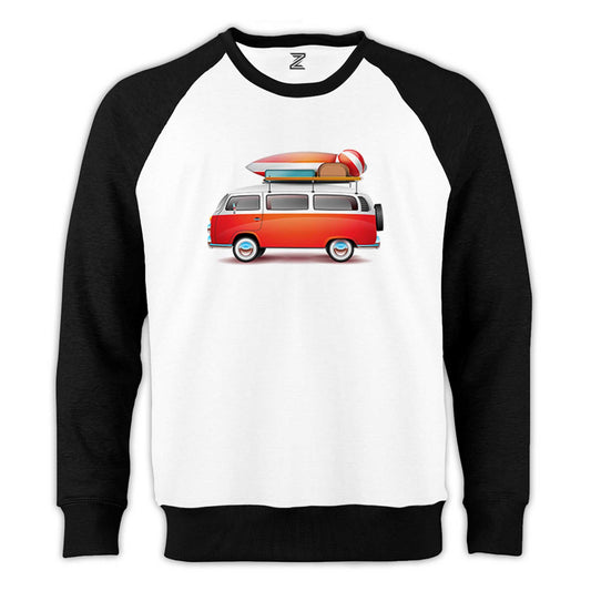 Volkswagen Karavan Holiday Reglan Kol Beyaz Sweatshirt - Zepplingiyim