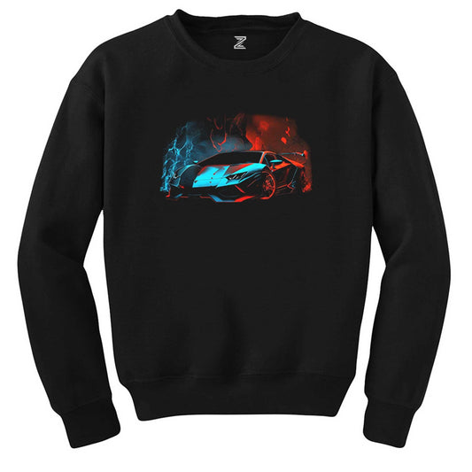 Lamborghini Blue Red Neon Siyah Sweatshirt - Zepplingiyim