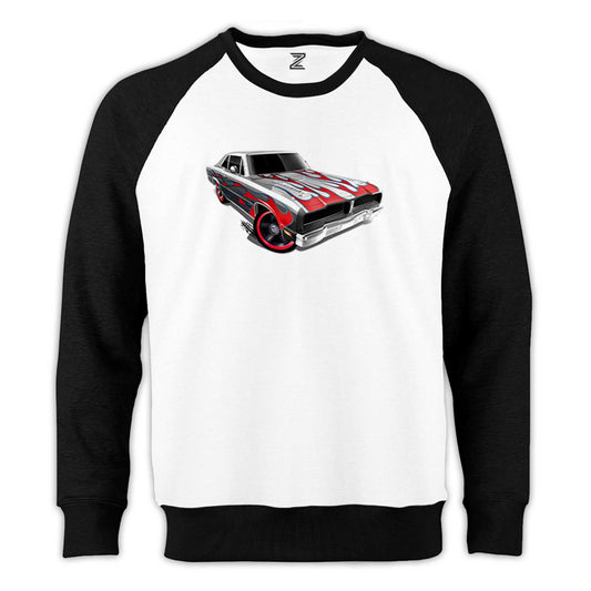 Dodge Charger Reglan Kol Beyaz Sweatshirt - Zepplingiyim