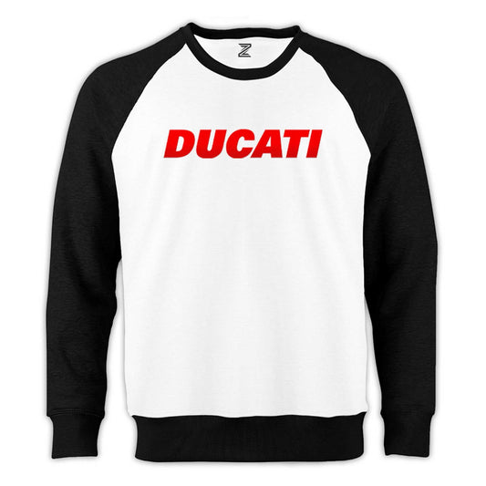 Ducati Red Logo Reglan Kol Beyaz Sweatshirt - Zepplingiyim