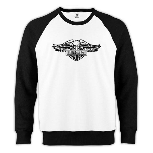 Harley Davidson Wings Eagle Silhouette Reglan Kol Beyaz Sweatshirt - Zepplingiyim