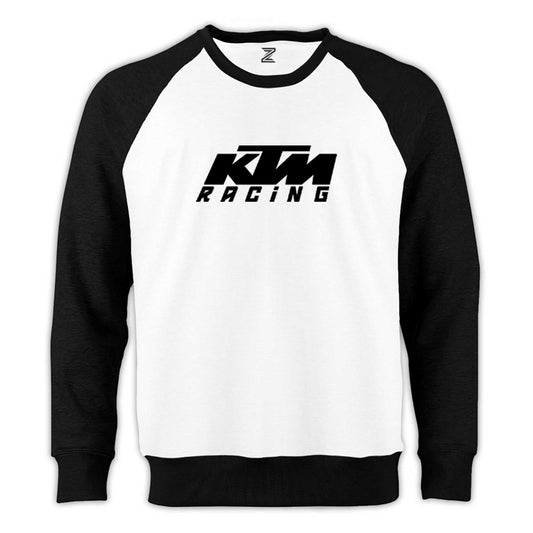 KTM Racing Black Logo Reglan Kol Beyaz Sweatshirt - Zepplingiyim