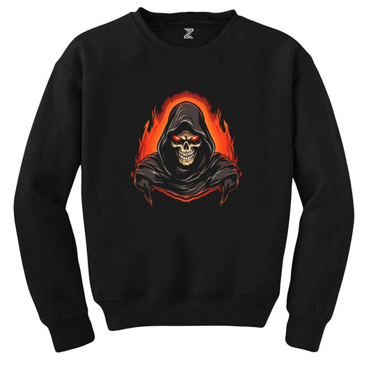 Skeleton Ghost Fire Siyah Sweatshirt - Zepplingiyim