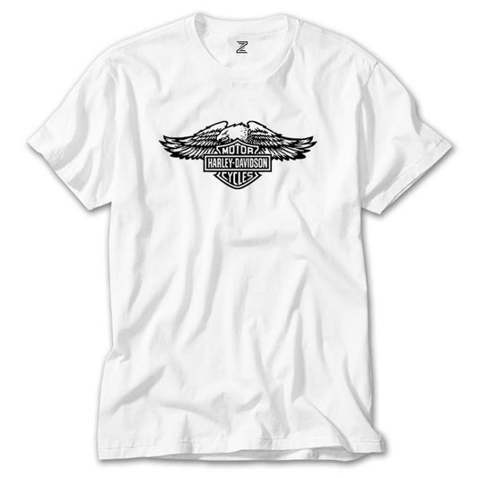 HarleyDavidson Wings Eagle Silhouette Beyaz Tişört - Zepplingiyim