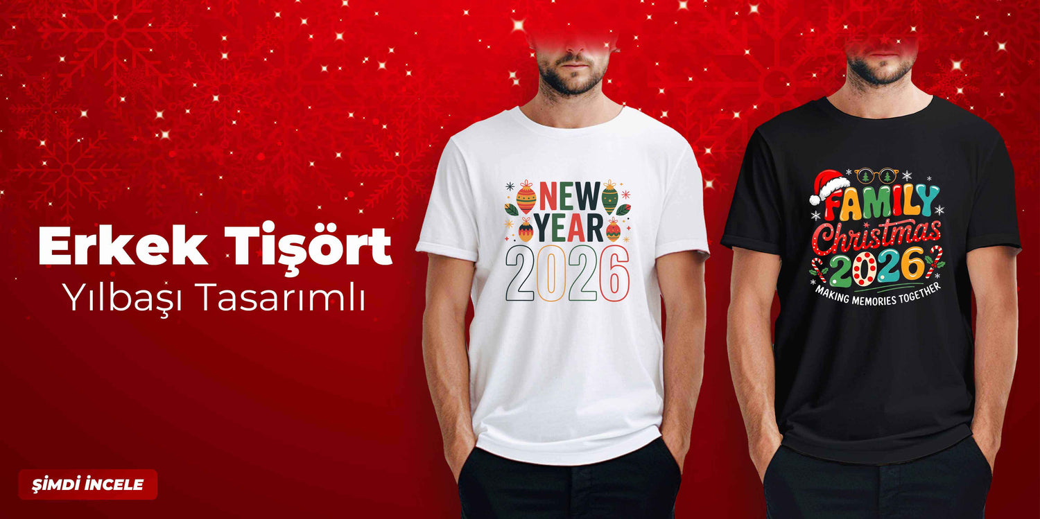 Yılbaşı Baskılı Erkek Tişört