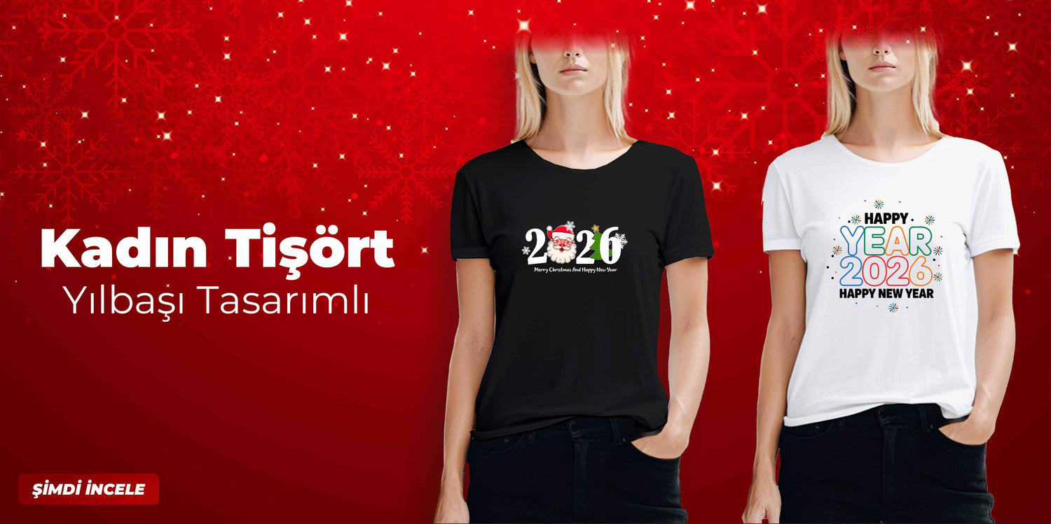 Yılbaşı Baskılı Kadın Tişört