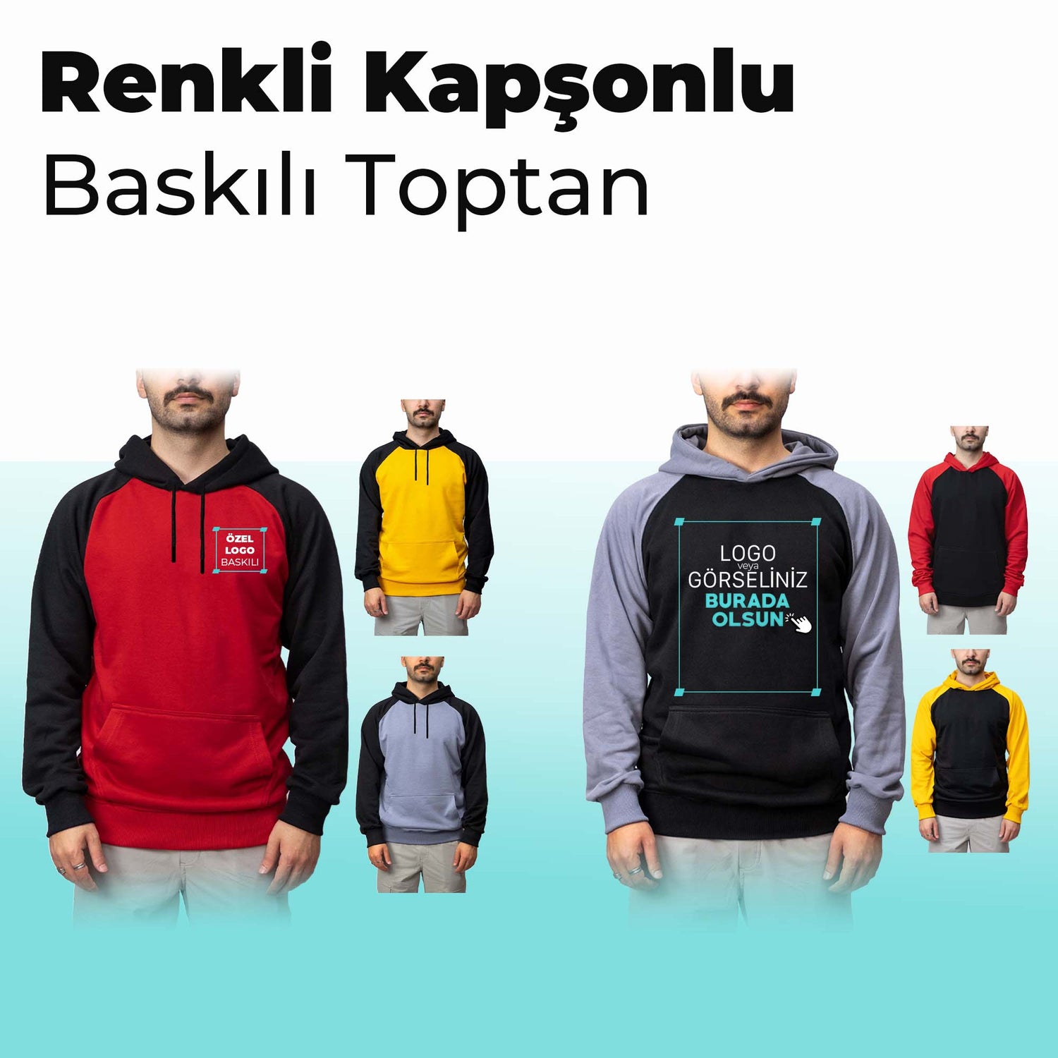 Renkli Kapşonlu Hoodie Baskılı Toptan