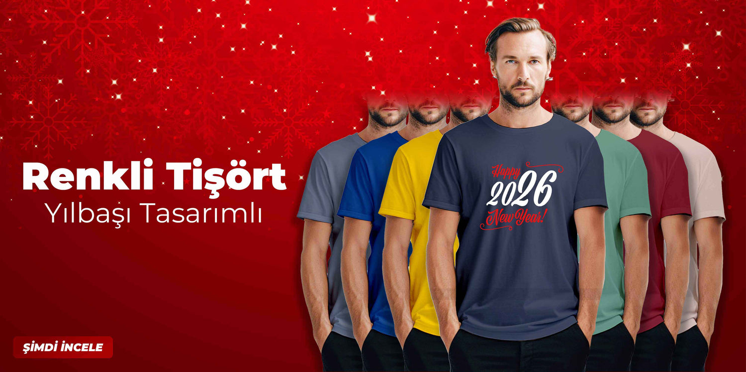 Yılbaşı Baskılı Renkli Tişört