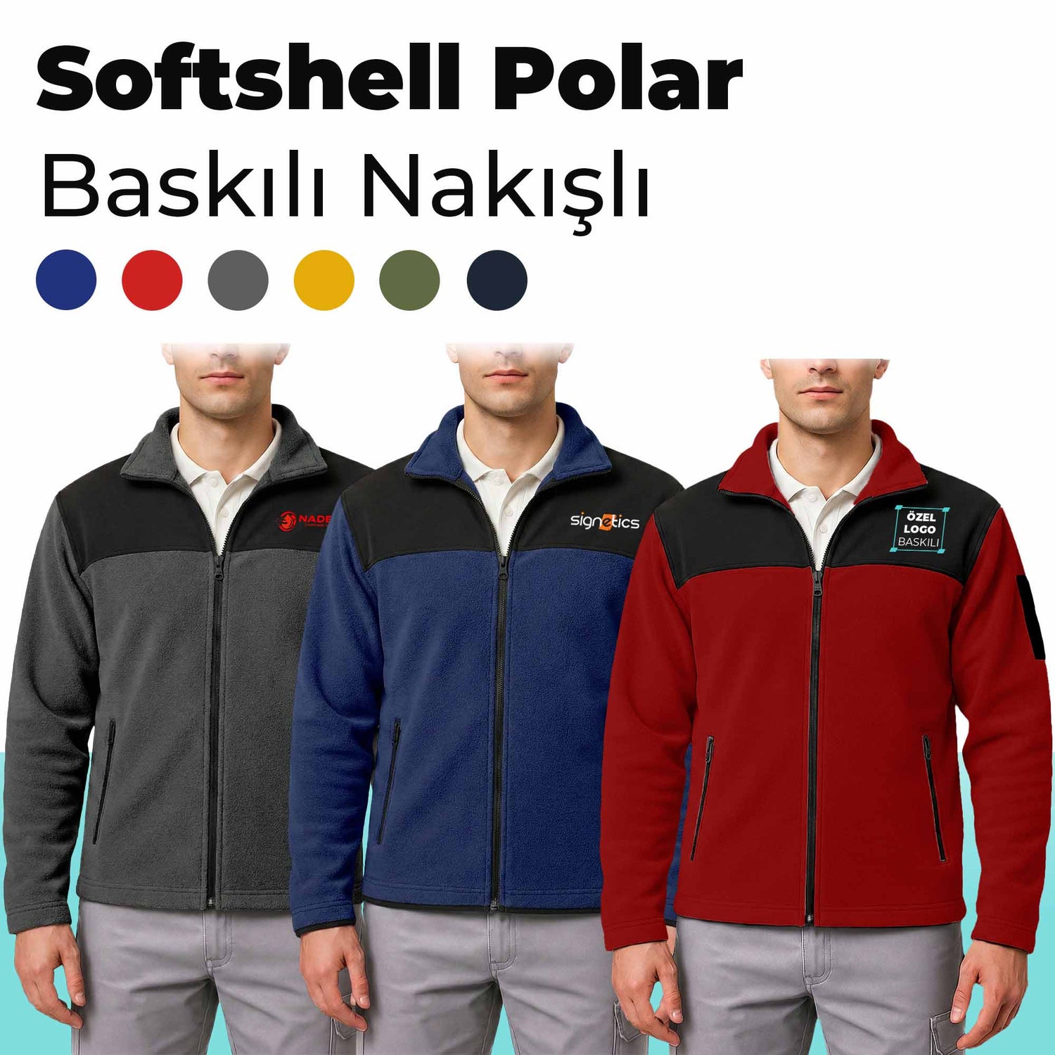 Softshell Polar Fermuarlı Baskılı Nakışlı