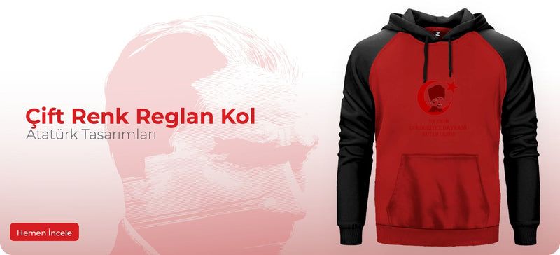 Atatürk Çift Renk Reglan Kol Sweatshirt Hoodie - Zepplin Giyim