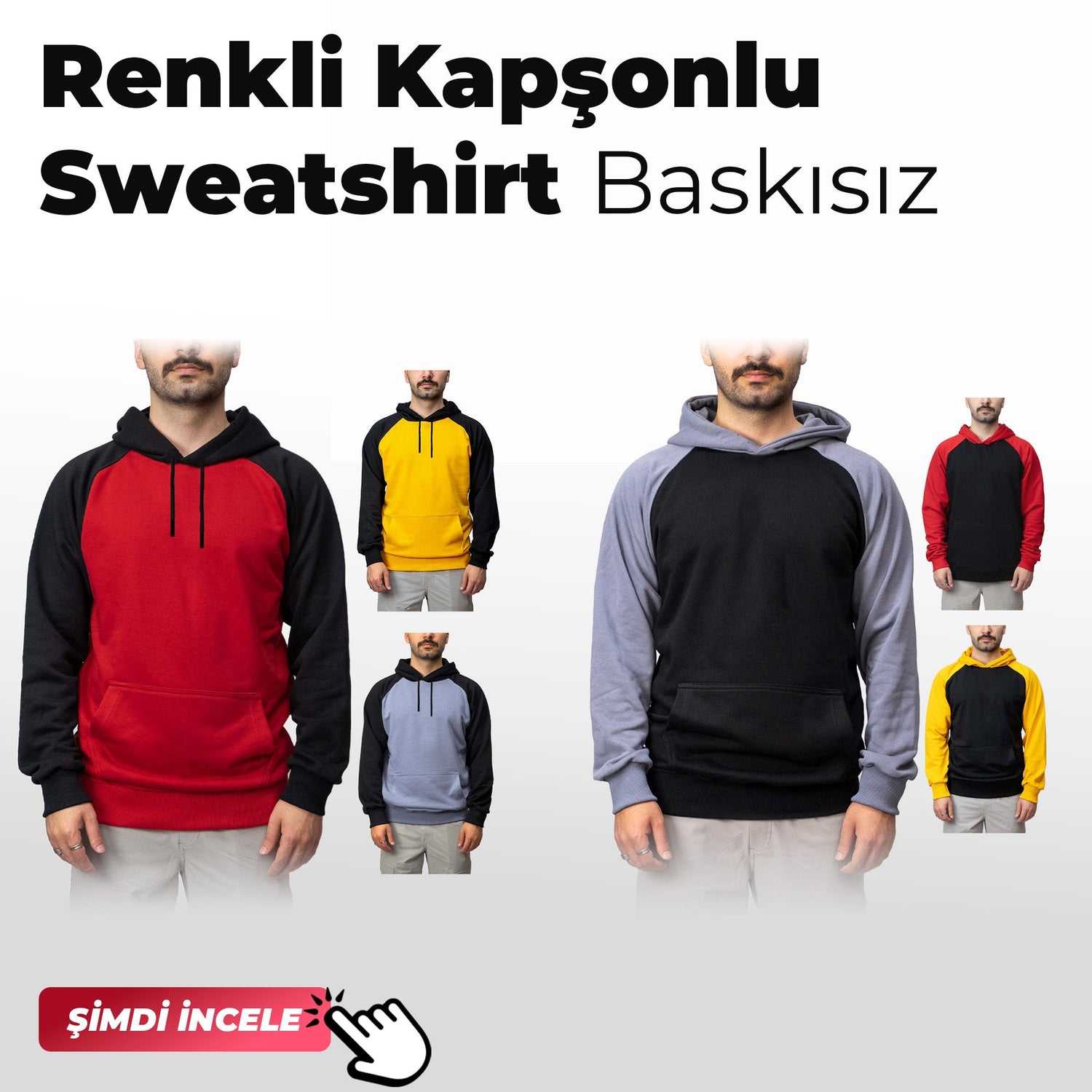 Renkli Kapşonlu Sweatshirt Baskısız