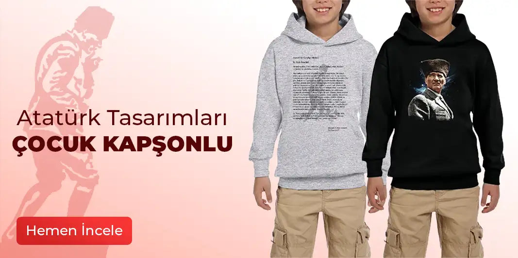 Atatürk Çocuk Kapşonlu Sweatshirt - Zepplin Giyim