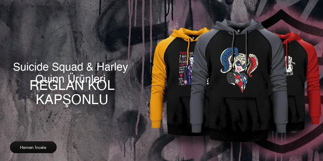 Suicide Squad & Harley Quinn Çift Renk Reglan Kol Sweatshirt kapak