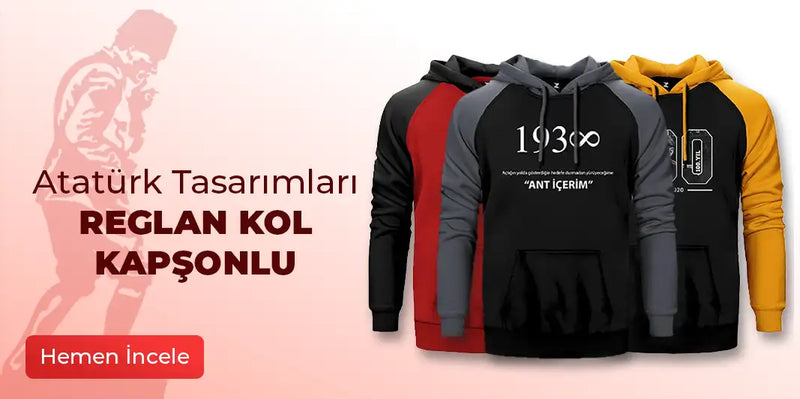 Atatürk Çift Renk Reglan Kol Sweatshirt Hoodie - Zepplin Giyim