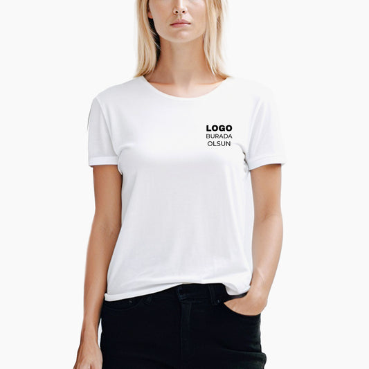Logo Baskılı Kadın Beyaz Tişört Toptan