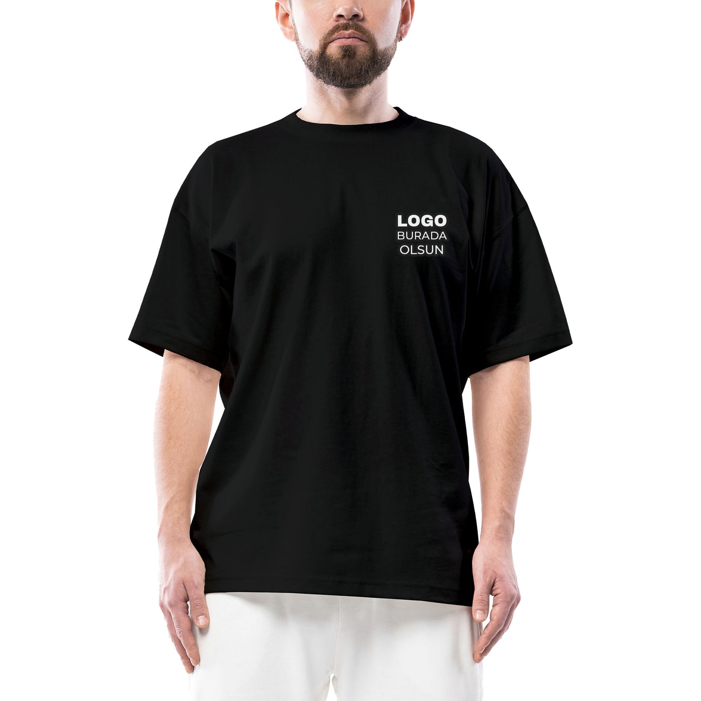 Logo Baskılı Oversize Siyah Tişört Toptan