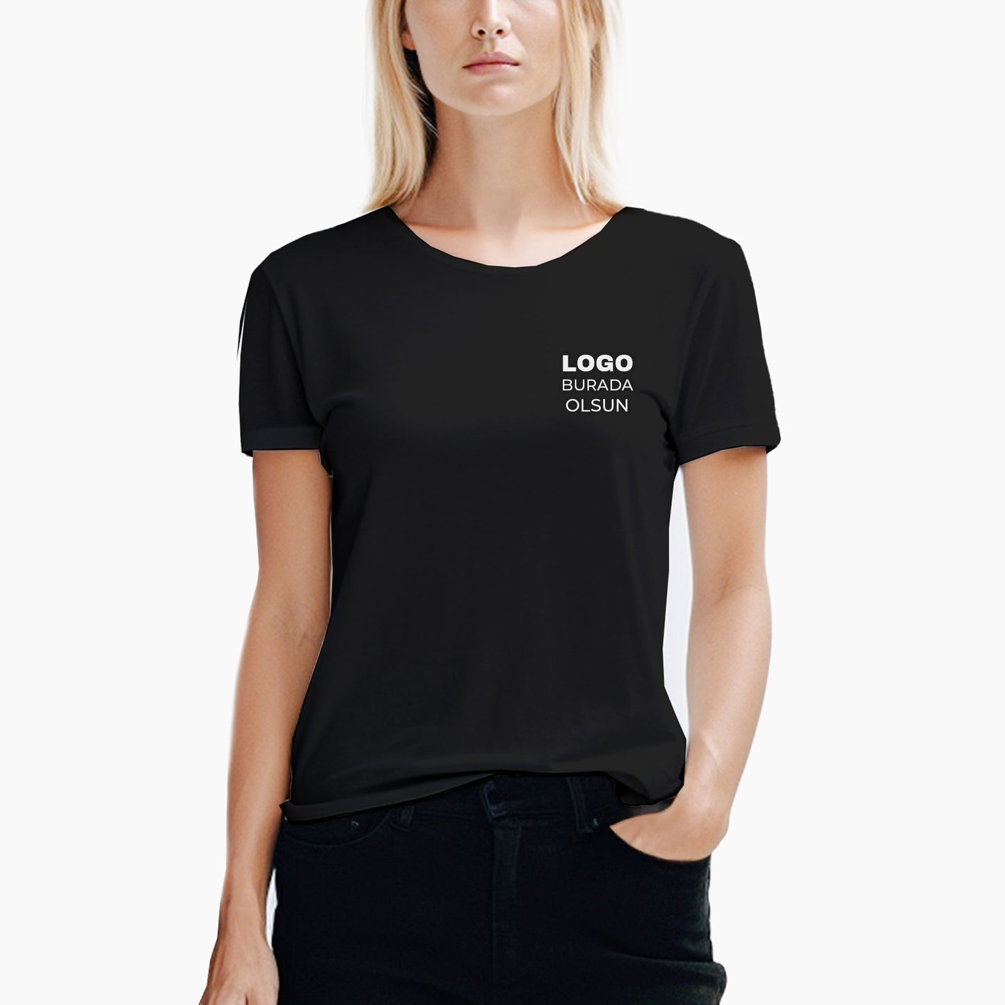 Logo Baskılı Kadın Siyah Tişört Toptan