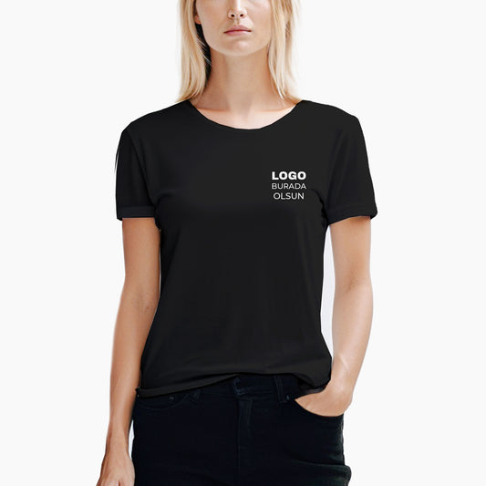 Logo Baskılı Kadın Siyah Tişört Toptan