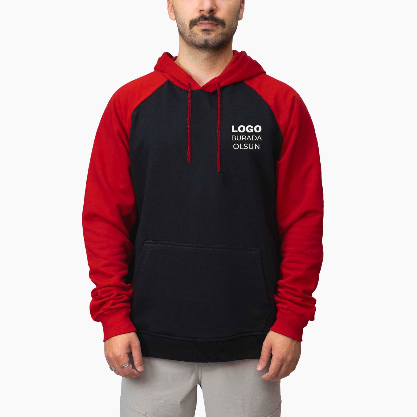 Baskılı Reglan Kol Kapşonlu Sweatshirt Kırmızı Toptan