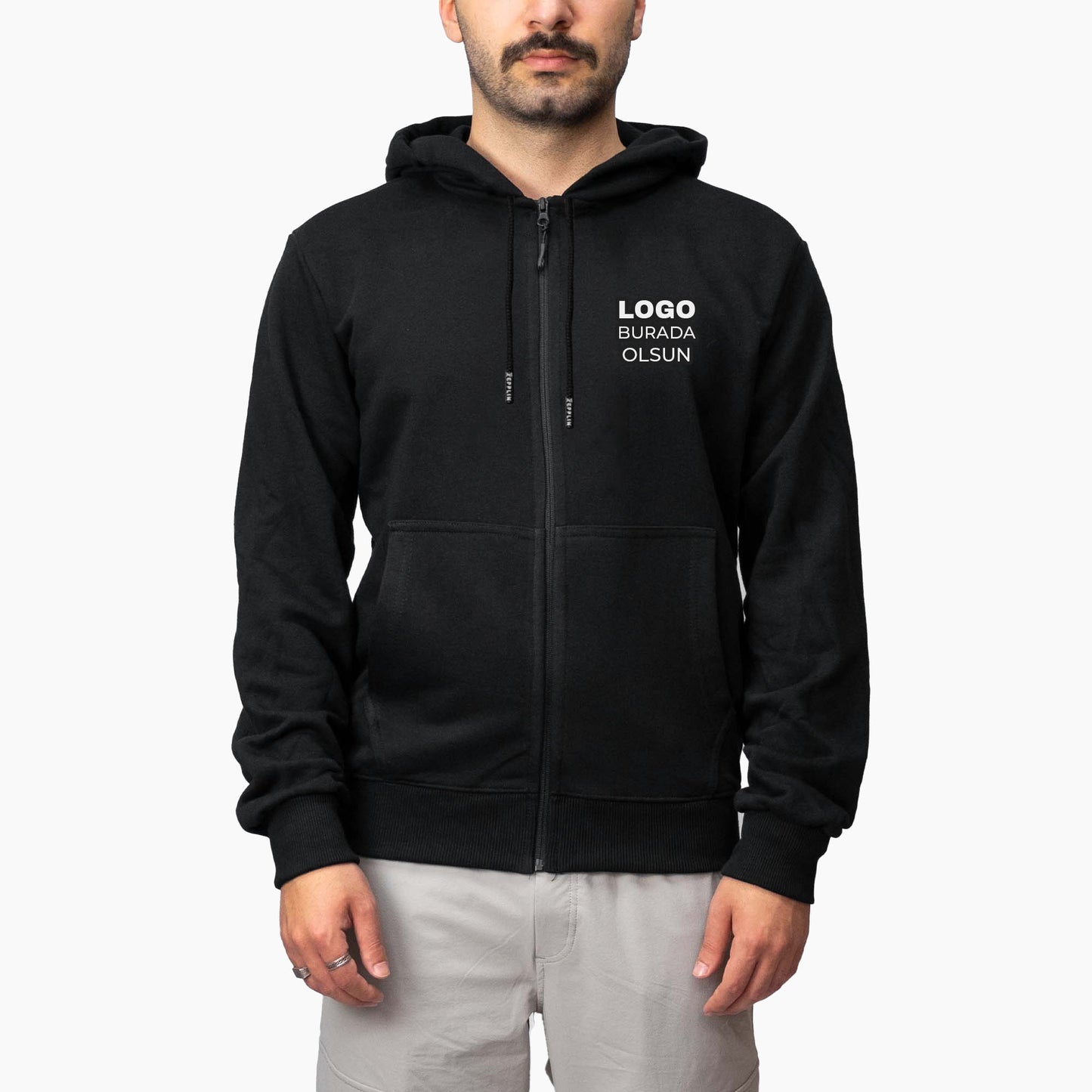 Baskılı Fermuarlı Kapşonlu Sweatshirt Toptan