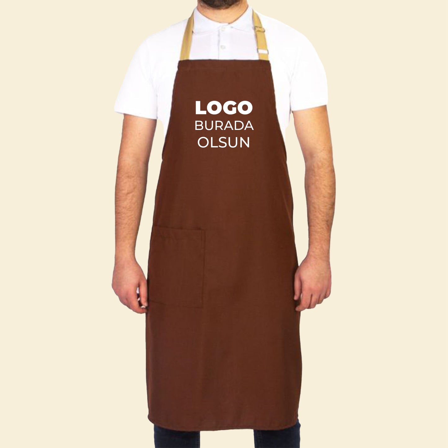 Mutfak Önlüğü Ayarlanabilir Kahverengi Renk Krem Boyun Askısı Toptan