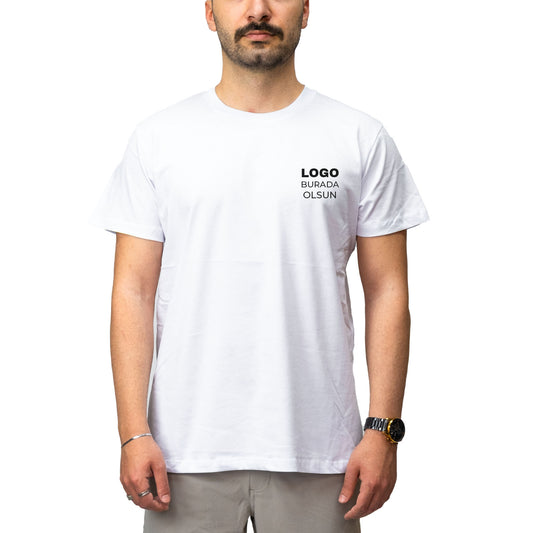 Logo Baskılı Beyaz Tişört Toptan