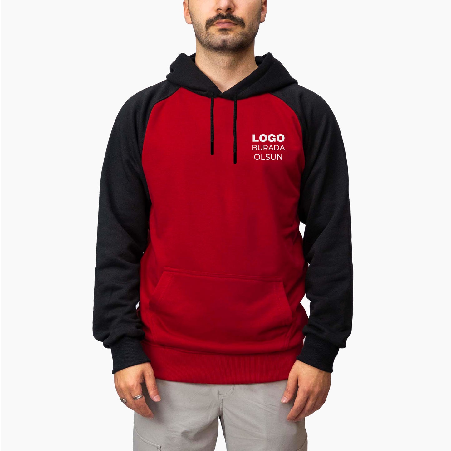 Baskılı Reglan Gövde Kapşonlu Sweatshirt Kırmızı Toptan