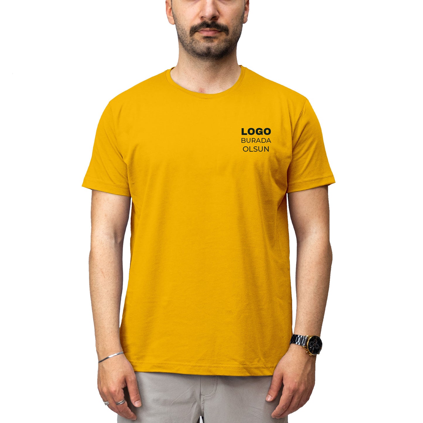 Logo Baskılı Sarı Tişört Toptan